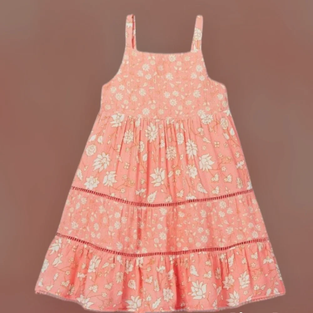 Cat & Jack Peach Floral Tiered Tank Dress with Panty